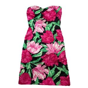 VTG Victor Costa Attributed Crinkle Floral Strapless Cocktail Dress XS Pink